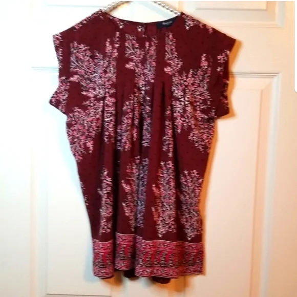 Madewell Womens Lassie Garden Cap Sleeve Burgandy Printed Shirt - Picture 3 of 7